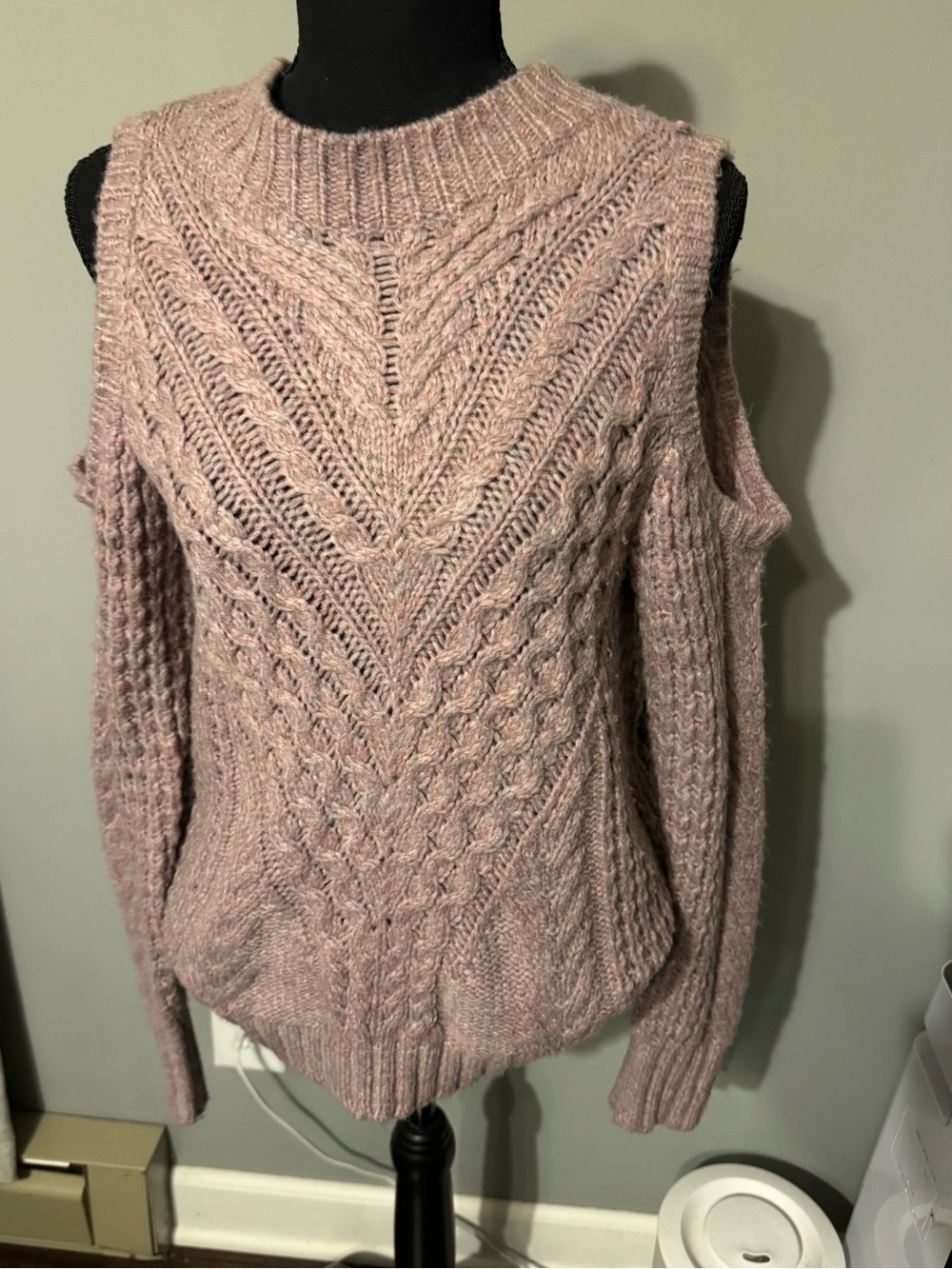 Express Dusty Pink Cold-Shoulder Cable Knit Sweater